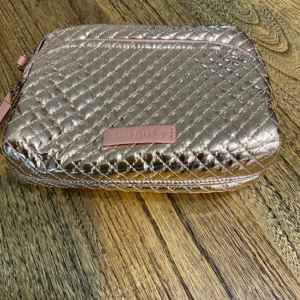 Vera Bradley Rose Gold Cosmetic Bag, Quilted, floral interior, EUC!